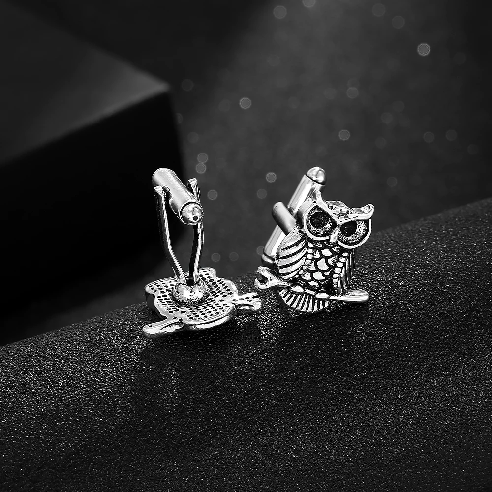 5 Arten Vintage Eule Kristall Manschetten knöpfe alte silberne Farben Neuankömmling Herren Gemelos Hemd Anzug Schmuck Zubehör – Detail 3
