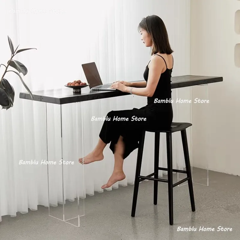 

Black Solid Wood Bar Table Modern Minimalism Milk Tea Shop Bar Table Balcony Durable Retro Family Furniture Esstisch YS40CC