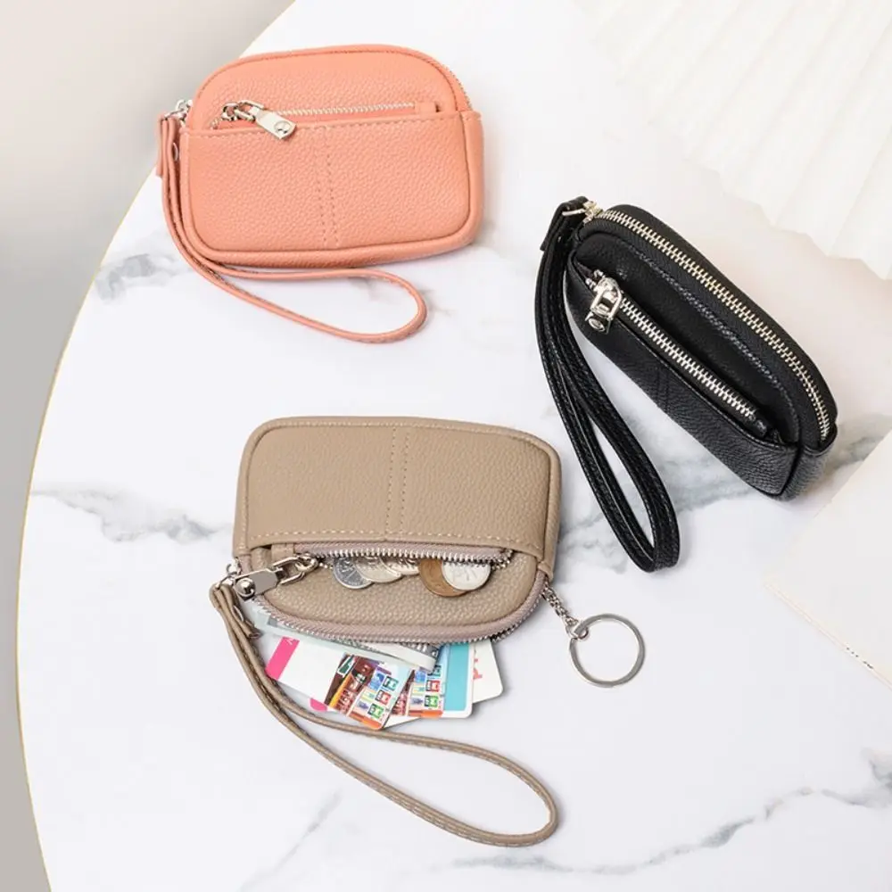 ファッション Pu レザーミニ財布女性のための無地収納袋学生小銭入れ大容量ジッパー手首キーバッグ