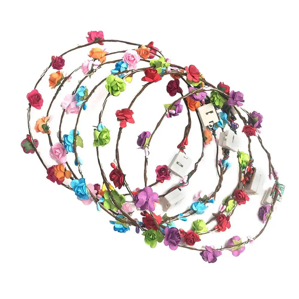 

6Pcs Flower Wreath Headbands Light Up Party Headdress for Wedding Birthday Christmas Halloween Girls Women Party Headbands