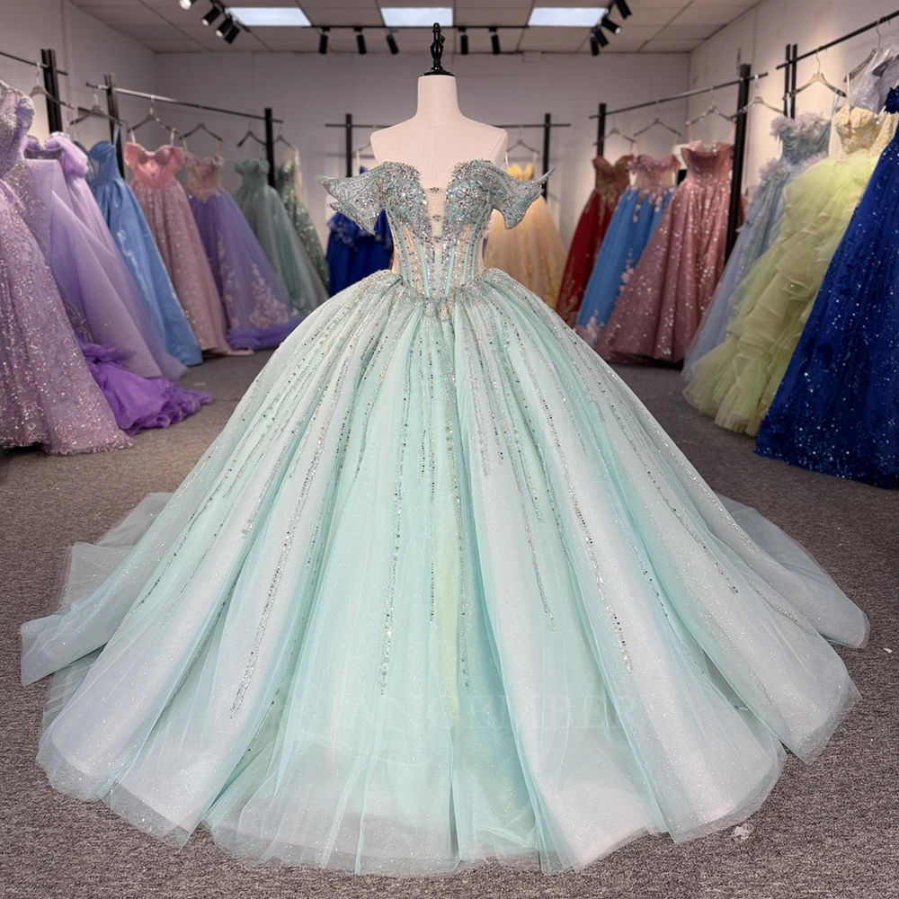 

Ball Gown Quinceanera Dresses Off Shoulder Prom Birthday Party Gowns Pleat Formal Customized Cap Sleeve Vestido De 15 Anos DY138