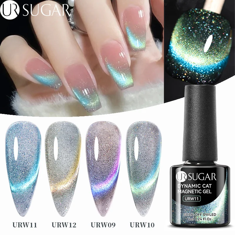 UR SUGAR Shiny Rainbow Cat Magnetic Gel Nail Polish Dynamic Reflective Gel Laser Effect Varnish Soak Off UV LED Gel Manicure