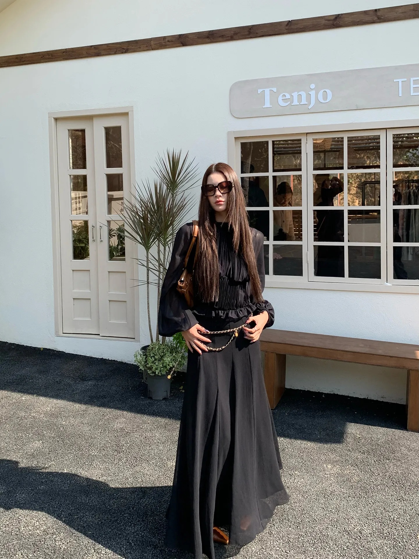 【MAR】 Women Early Spring Vintage Elegant Vacation 2 Piece Set Long Sleeve Waist Pleated Shirt Midi Skirt