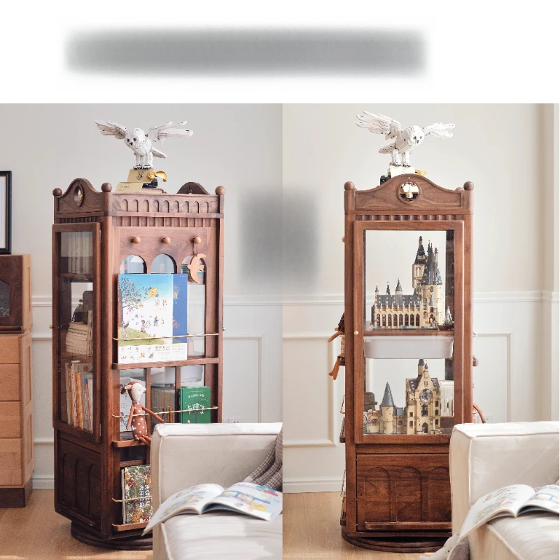 

Rotating bookshelves: 360 degree solid wood children's bookcases, retro storage cabinets, corner figure picture book shelves