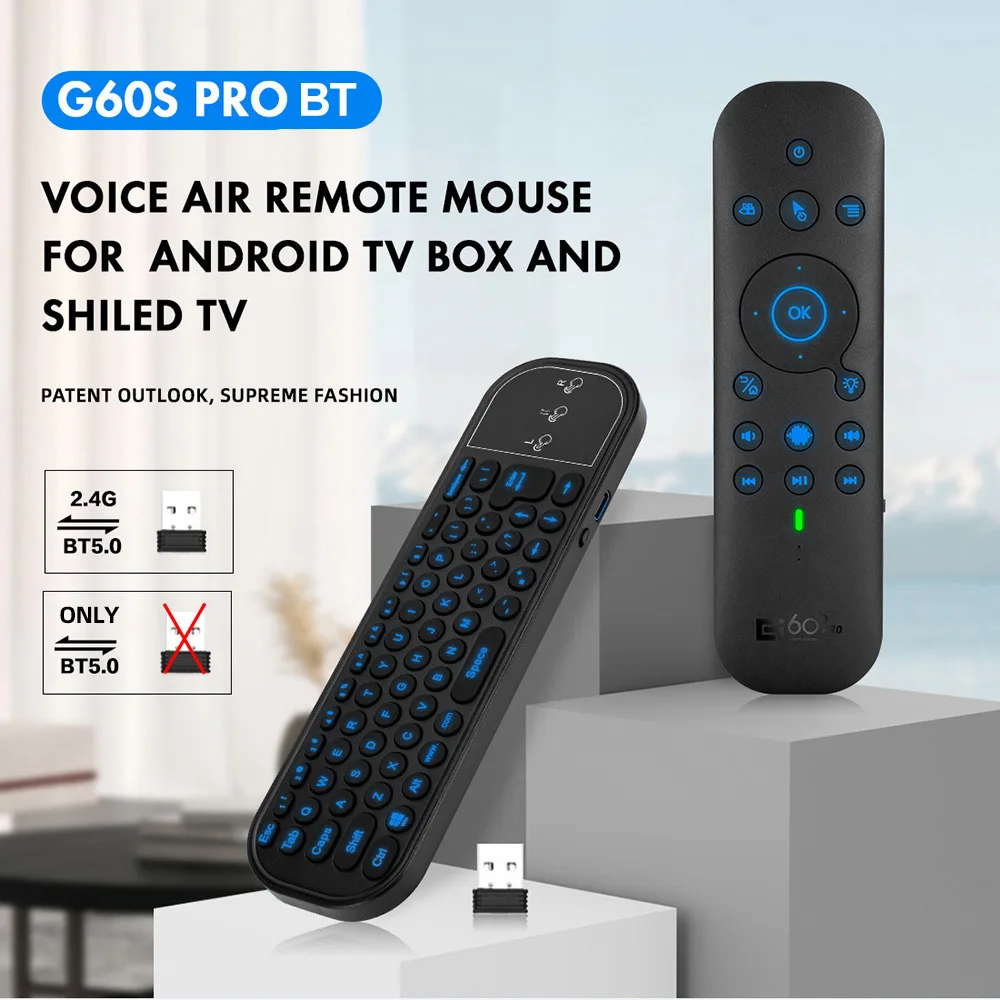 G60S Pro BT Air Mouse with 2.4G BT5.0 Dual Mode Google Voice Assistant Remote Control and Wireless Keyboard for Android TV BOX