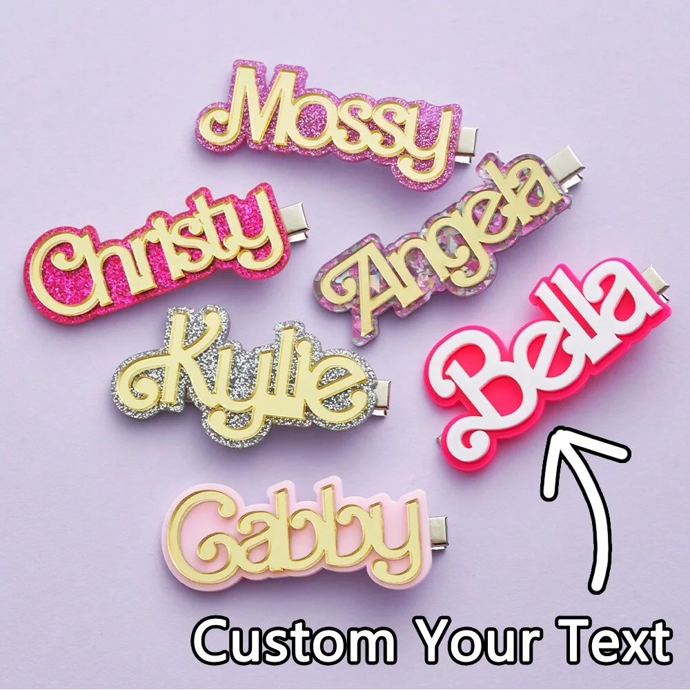 

Fashion Acrylic Custom Name Sequin Decor Hair Clip Personalized Text Barrette Hairpins Women Girs Memory Headwear Jewelry Gift