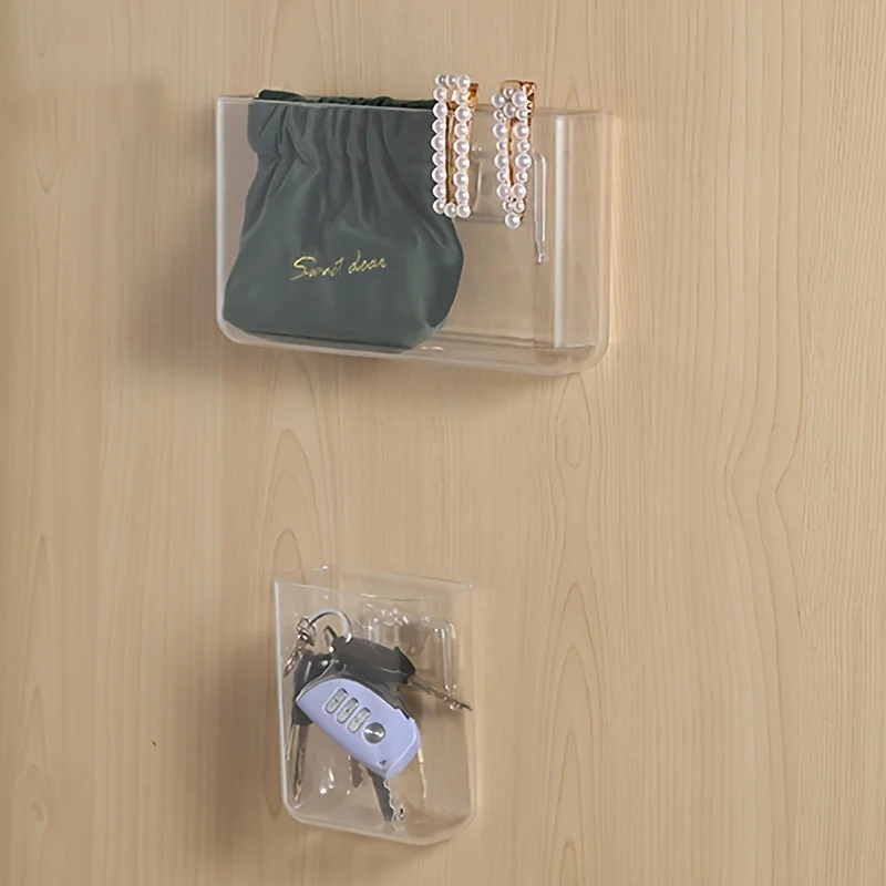 1 wall-mounted mobile phone and remote control organizer box - a transparent adhesive receiver box for bedside debris