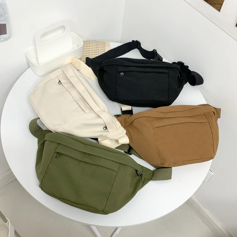 Unisex Canvas Waist Bags Fanny Pack Fashion Women Banana Bags Belt Hip Hop Crossbody Chest Bag Large Capacity Ladies Waist Packs