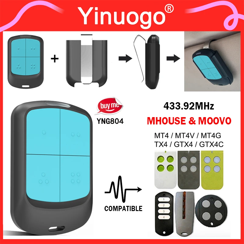 

YNG804 For MHOUSE GTX4 TX4 GTX4C TX3 MOOVO MT4V MT4 MT4G Remote Control 433.92MHz MHOUSE MOOVO Gate Remote Control