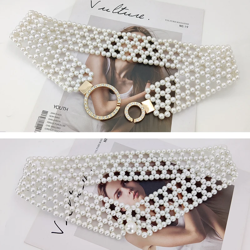 Cintura elastica con corsetto di perle bianche cinture firmate in vita femminile per le donne abito di lusso di alta qualità Stretch Cummerbunds Y2K
