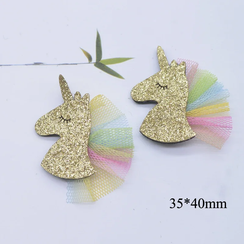 10Pcs Cartoon Animal Print Unicorn Mesh Applique for DIY Clothes Hat Shoes Decor Patches Headwear Hair Clips Bow Accessories