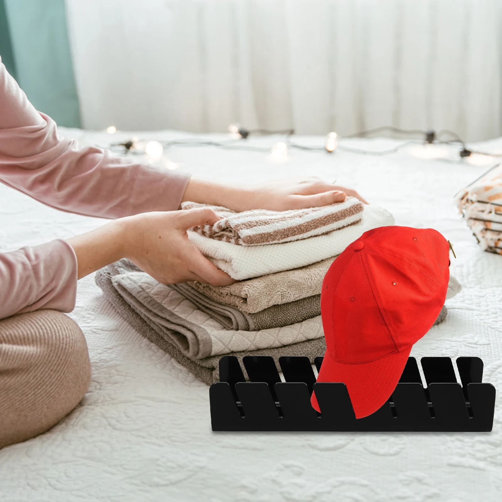

2 Pcs Hat Organizer for Baseball Caps Storage Rack Black Rectangle Box Double Closet Holder PP Material Compact Portable