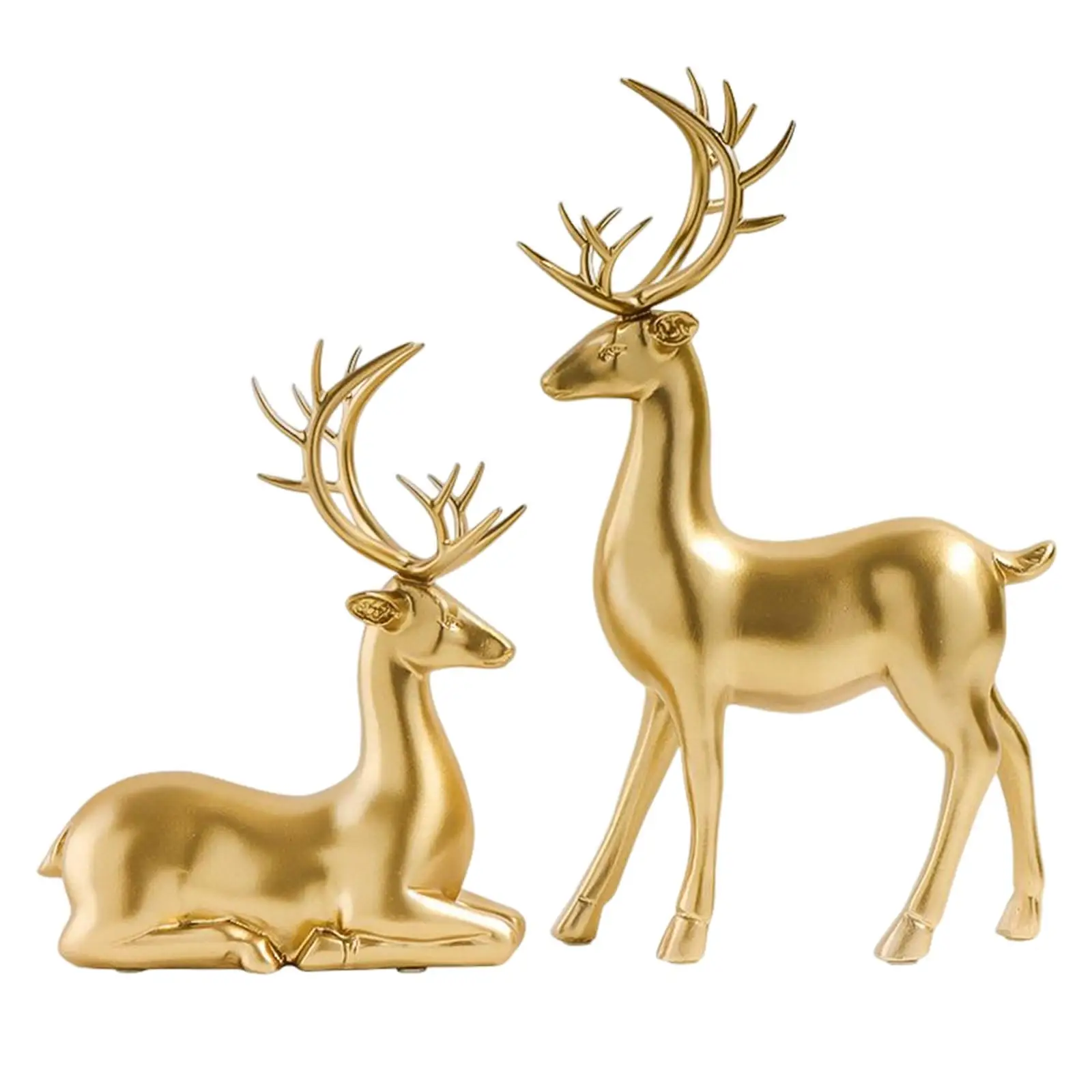 Couple Deer Statue Standing and Sitting Reindeer Figurine Resin Sculpture Art for Home Living Room Bookshelf Desktop Decoration