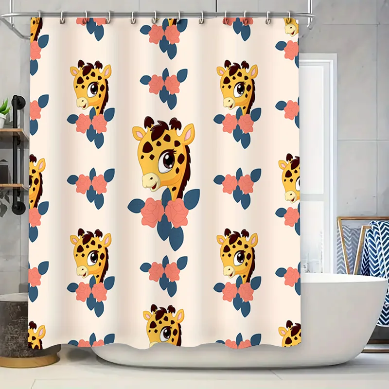 

Детская занавеска для душа в ванной комнате с цветочным узором жирафа, водонепроницаемая ткань, домашний декор, индивидуальный размер, яркие цвета
