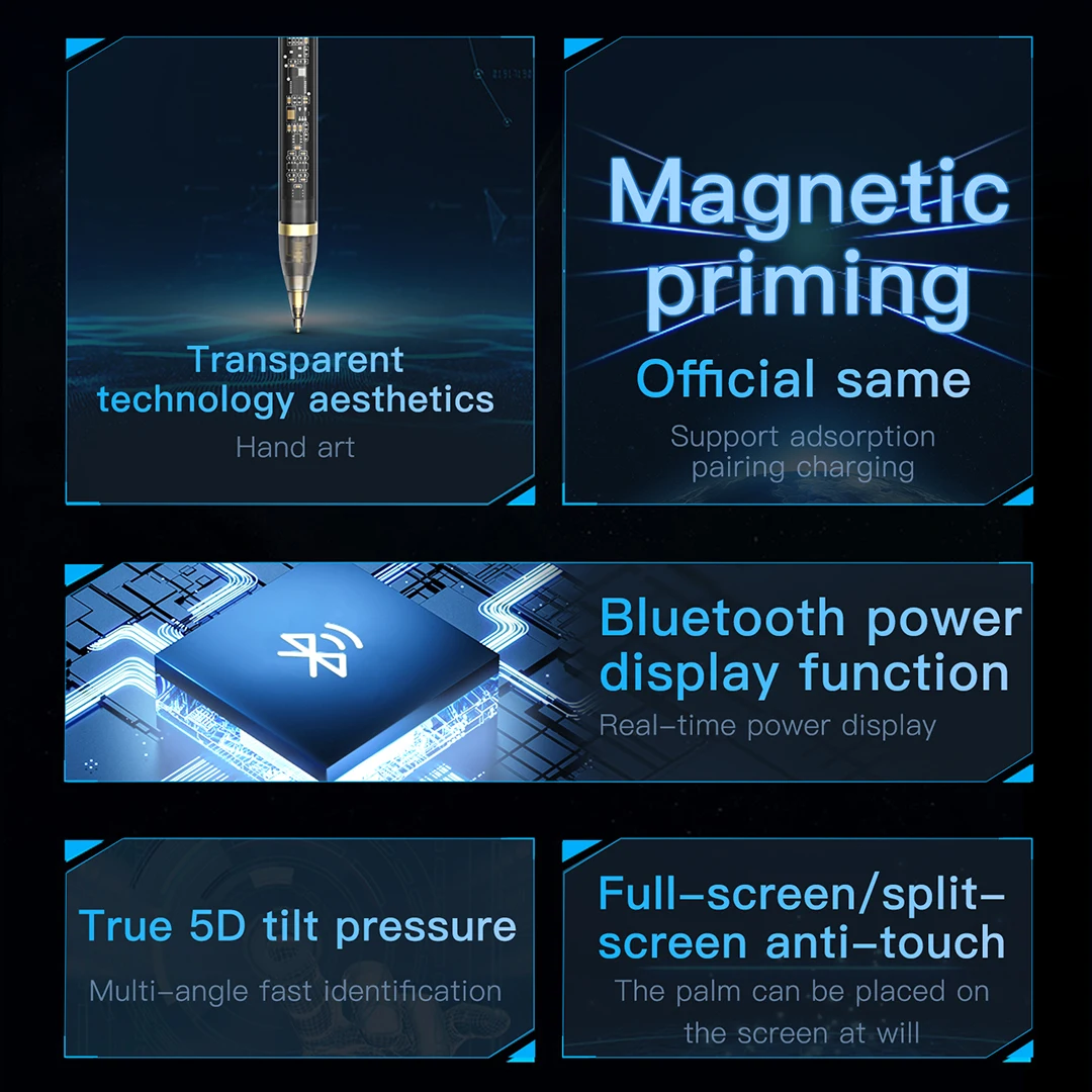 Lápis com carregamento magnético sem fio Caneta científica transparente, Touch Screen Pencil, 2ª geração