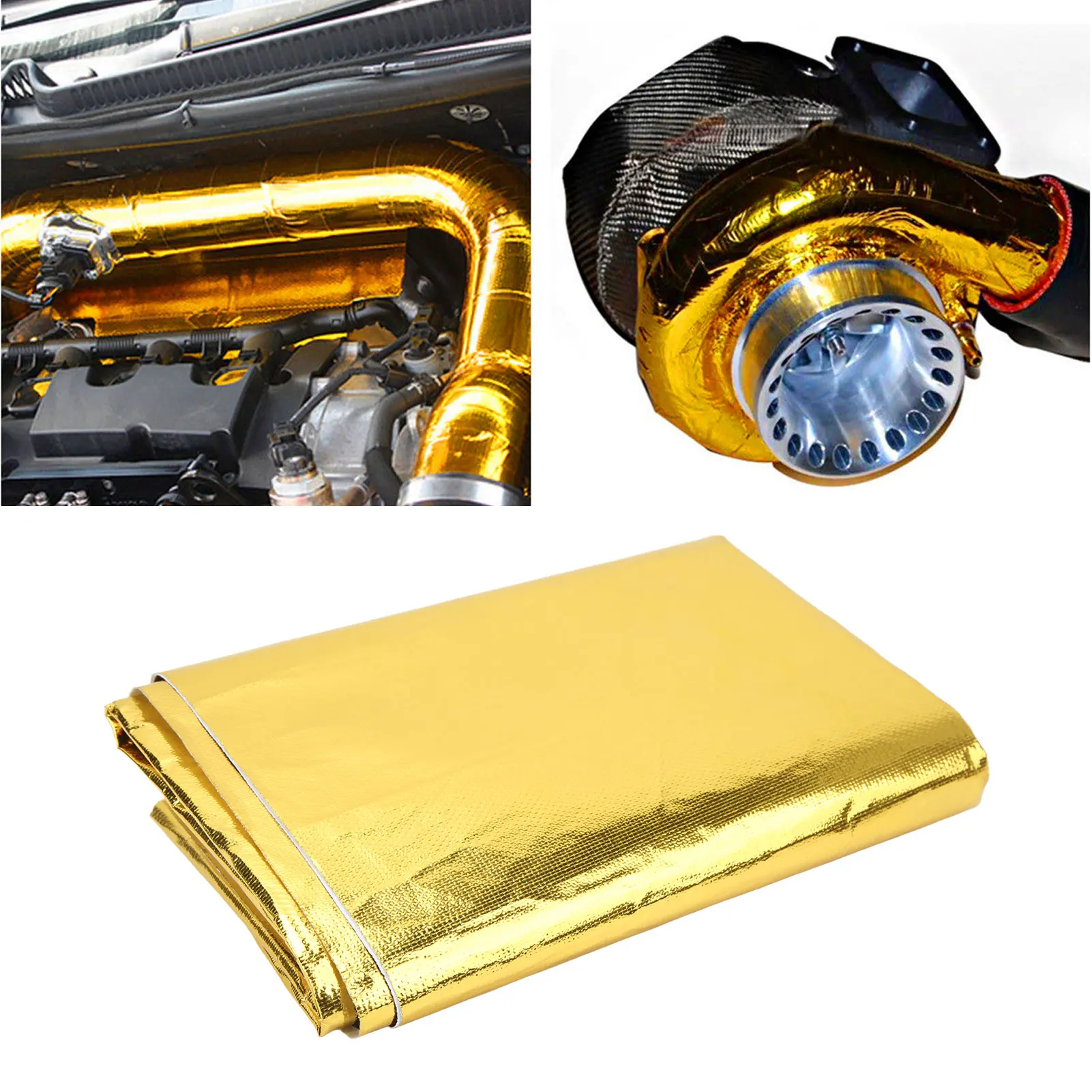 Self Adhesive Reflective Gold High Temperature Heat Shield Wrap Tape Thermal Insulation for Wrapping Wires Fuel Lines Gold