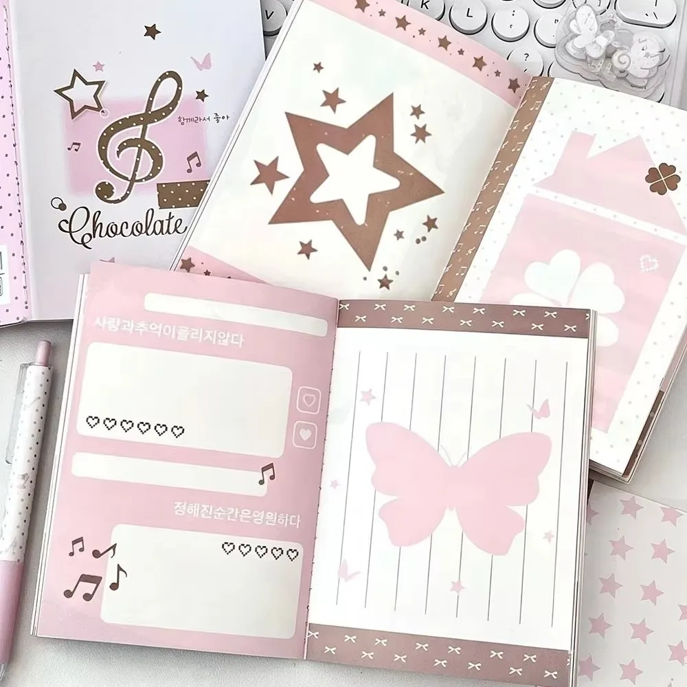 Ins Style Pink Brown A5 Handbook DIY Full-Color Inner Page Fixed Page Notebook High-Value 36 Pages Student Diary Notebook