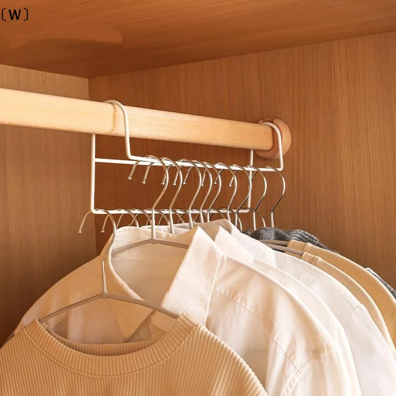 〔W〕Space Saving Closet Hanger Organizer Metal Iron High Low Staggered Multi Function Wardrobe Clothes Hanger Rod Home