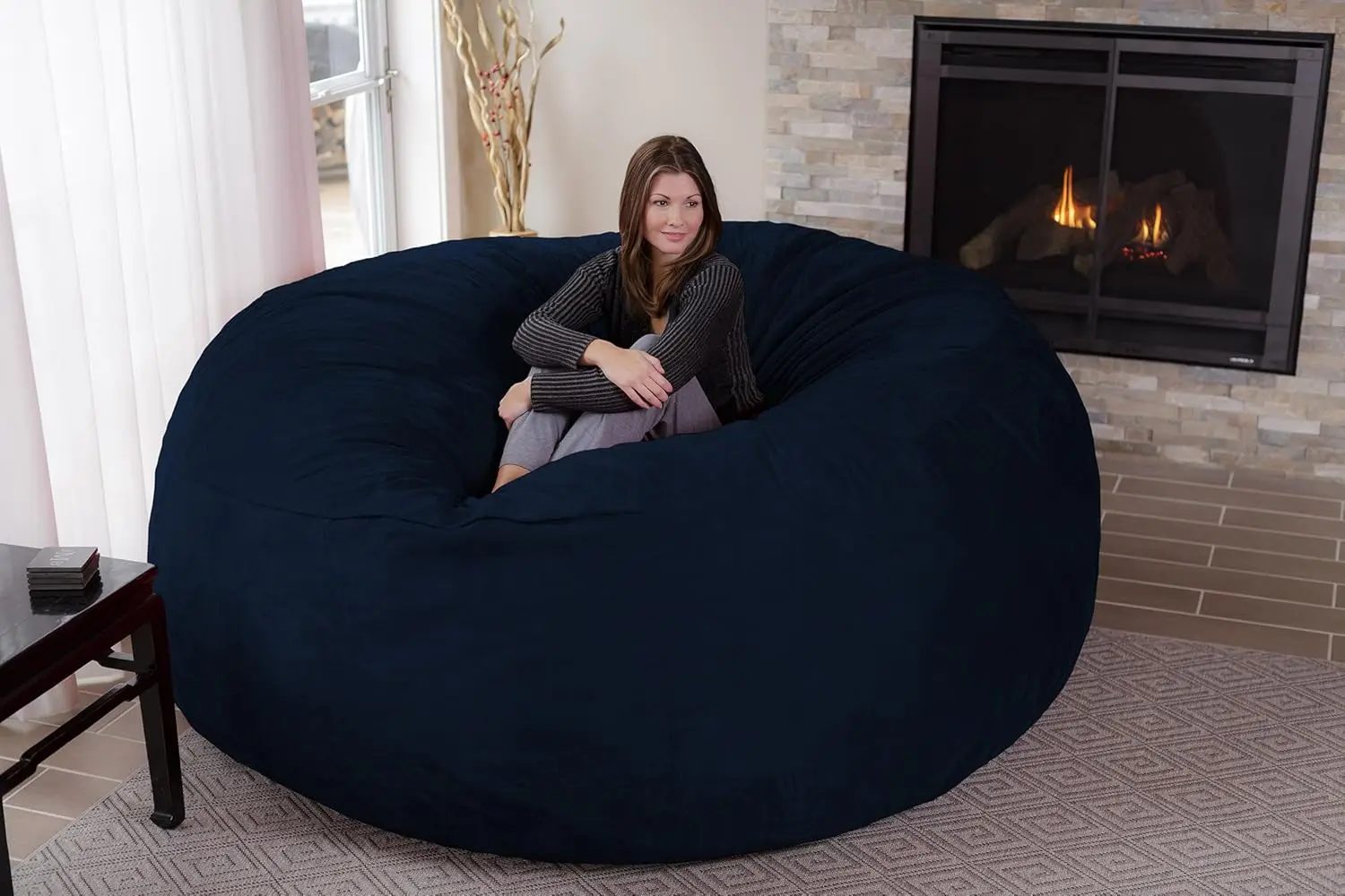 Bean Bag Chair: Giant 8' Memory Foam Furniture Bean Bag - Big Sofa with Soft Micro Fiber Cover - Navy