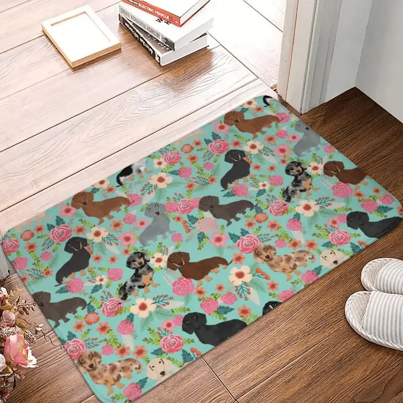 Dachshund Floral Dog Patterns Front Floor Door Entrance Mats Indoor Sausage Pet Kitchen Bathroom Doormat Balcony Carpet Rug