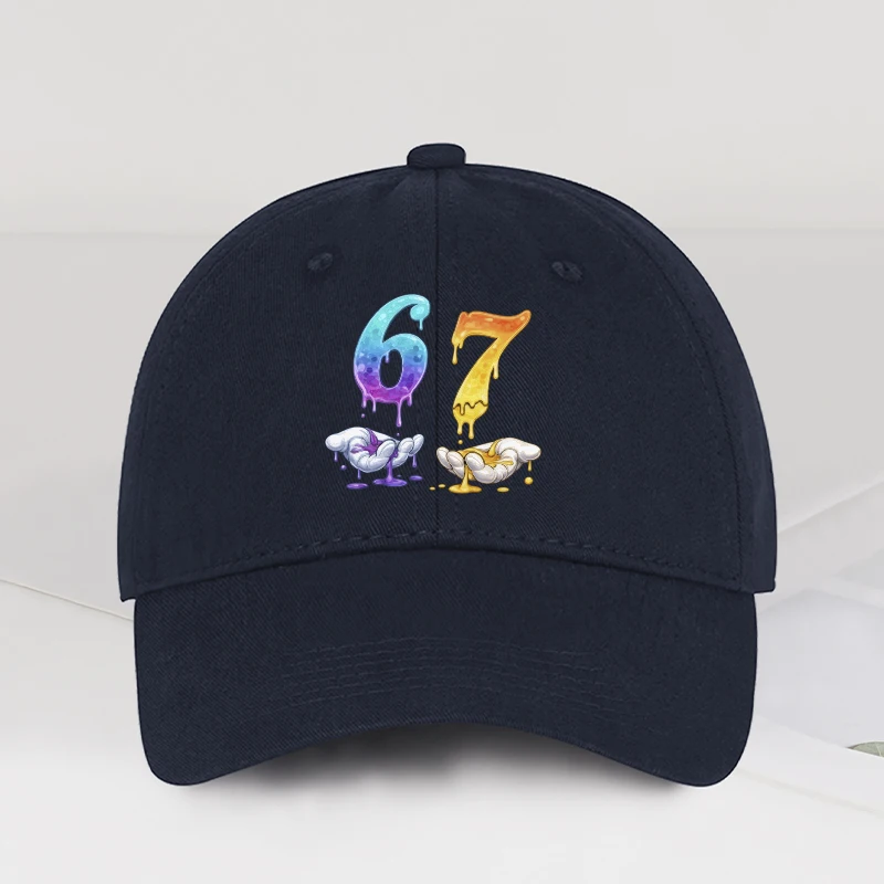 2026 New Colorful Dripping Number 67 Print Baseball Cap Adjustable Unisex Cartoon Streetwear Sun Hat