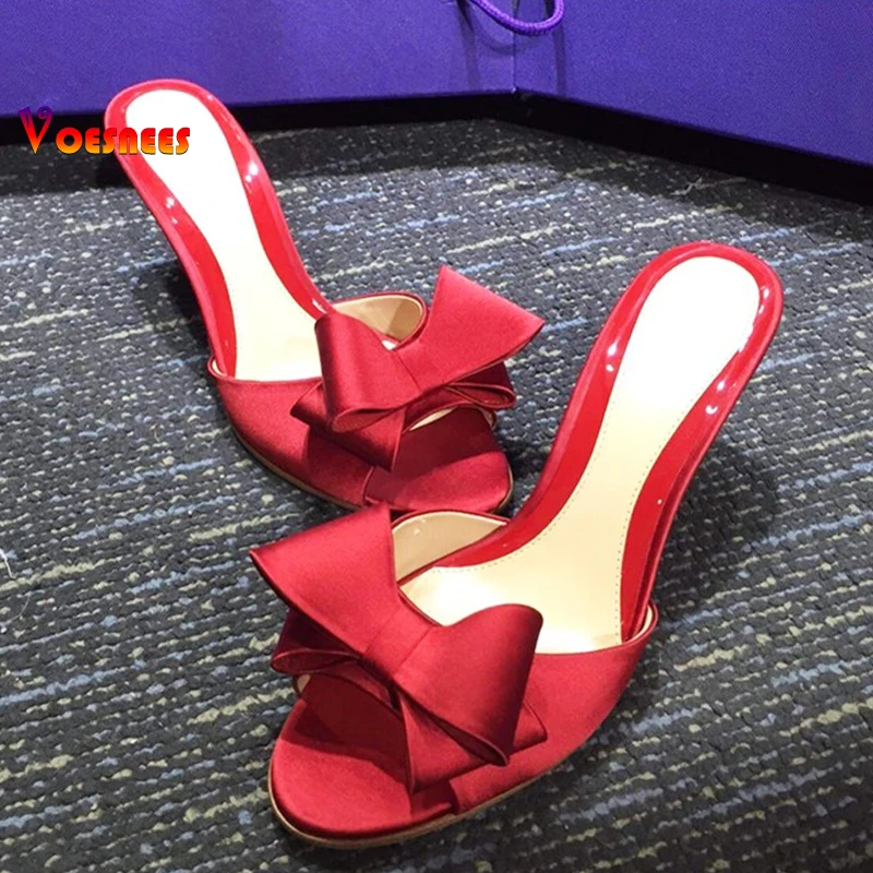 Sweet Mule Women Slippe Silk Butterfly Knot Mules Slip-on Kitten Heels Slippers Satin Dress Causal Outdoor Sandals Shoes femme