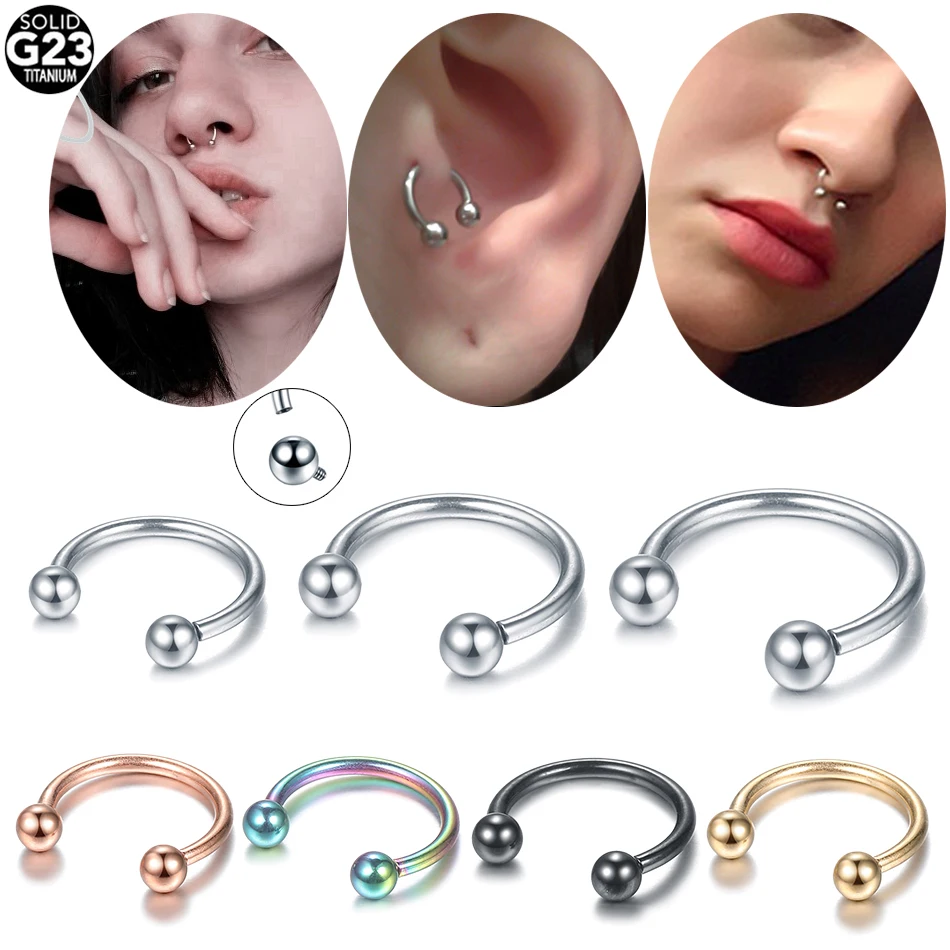 1PC Titanium Internally Thread Horseshoe Rings Piercing Eyebrow Lip Nose Hoop Rings Ear Septum Helix Tragus Piercing Jewelry 16G