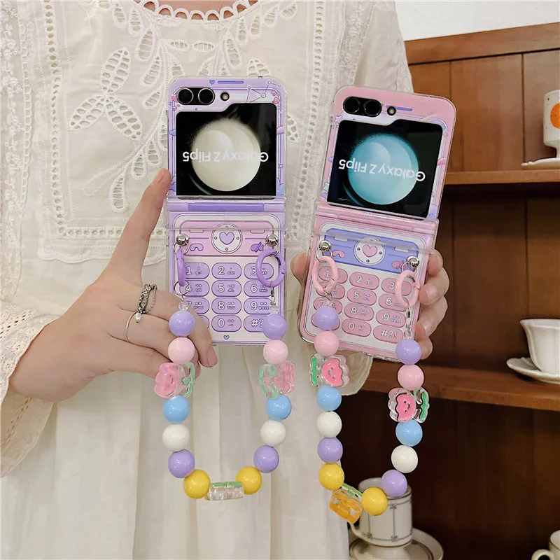 Korean Cute Telephone Shape Bracelet Phone Cases for Samsung Galaxy Z Flip 5 Hard PC Cover Case for Samsung Z Flip5 ZFlip5