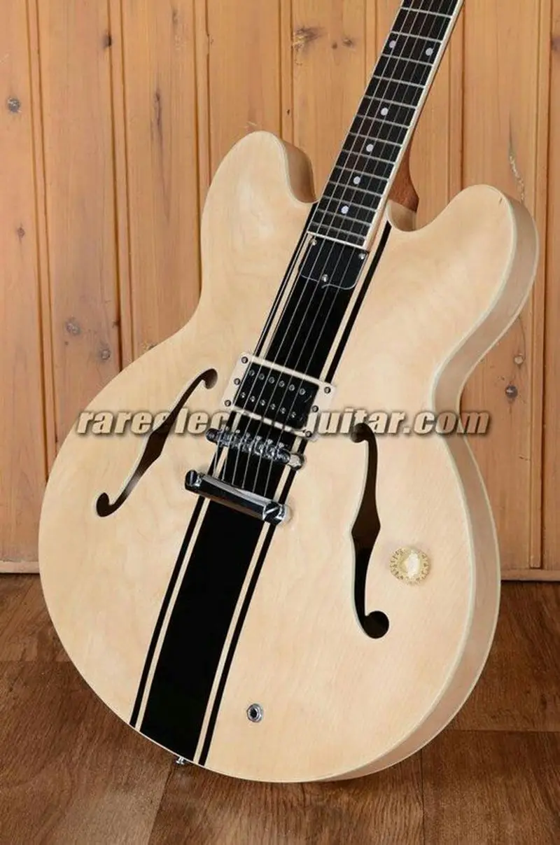 Rzadki Tom Delonge Semi Hollow Body Jazz gitara elektryczna podwójne otwory F palisander podstrunnica kropkowa wkładka czarny sprzęt wielokolorowy