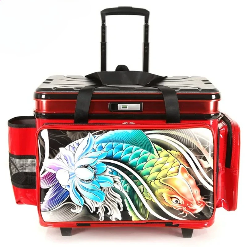 Hard Cover Fishing Trolley, Large Wheel Thick Fish Keeper Bucket, Rolling Tackle Bag with Seat for Outdoor Angling Storage