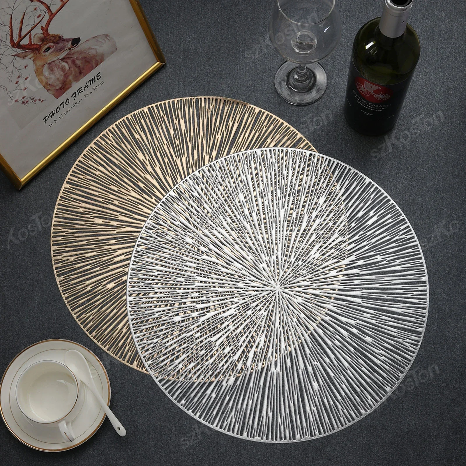 Round Firework Shape PVC Placemat Hollow Table Mats Coaster Pad Heat-Resistant Wipeable Waterproof Anti-Slip Pad Home Decoration