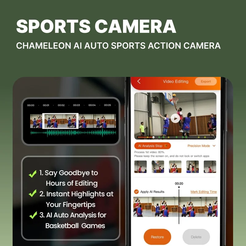 XbotGo Camaleonte AI Auto Sports Action Camera |   360 °   Motion Tracking, streaming live wireless, stabilizzazione digitale, eventi sportivi