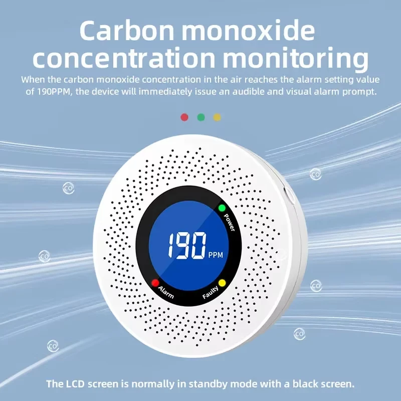 Smart Carbon Monoxide Detector with Large LCD Display Replaceable Battery Operated Household CO Detector Alarm for Home Kitchen