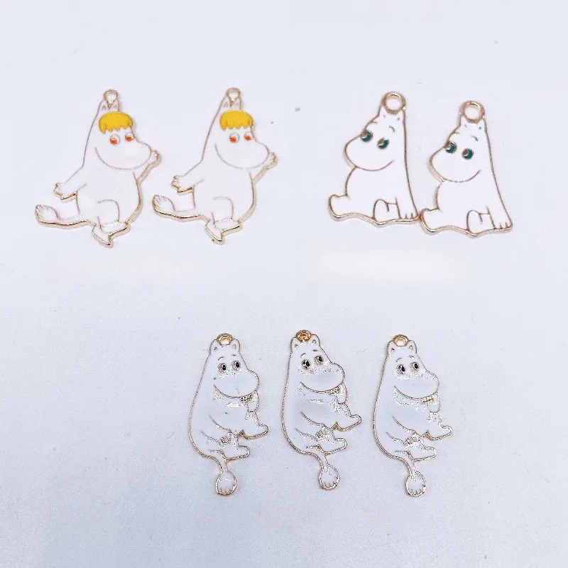 

10PCS Hot Anime Moomins Series Cute Alloy Toy Kawaii Cartoon Character Printing Creativity DIY Keychain Material Supplies