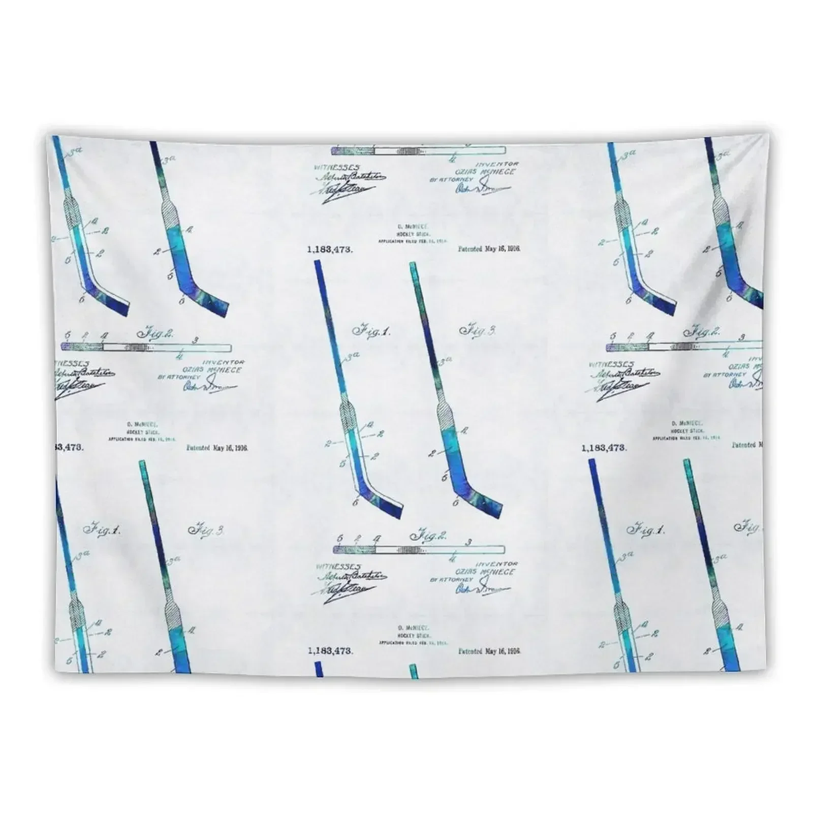 

Blue Hockey Stick Art Patent - Sharon Cummings Tapestry Mushroom House Decorations Tapestry