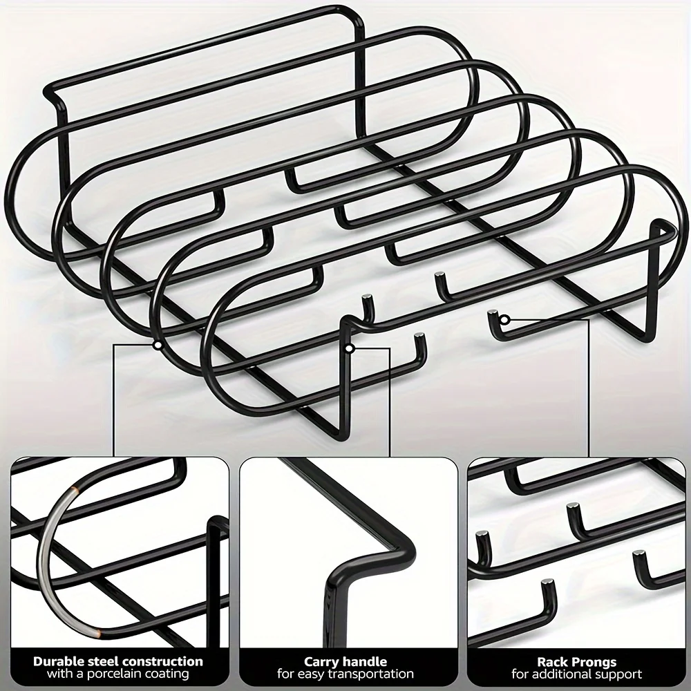 1pc Stainless Steel BBQ Rib Rack,Portable Grilling Tool for Outdoor BBQ And Smokers, Holds 4 Full Racks of Ribs