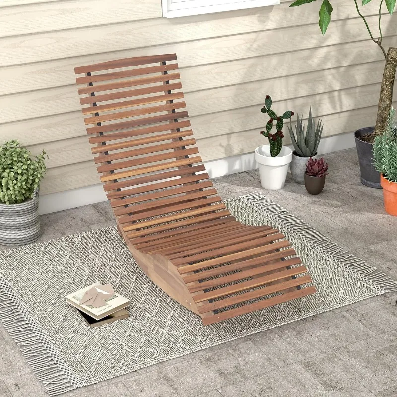 a Outdoor Acacia Wood Rocking Chair, Porch Rocker with Widened Slatted Seat and High Back, Wooden Rocking Patio Chair,