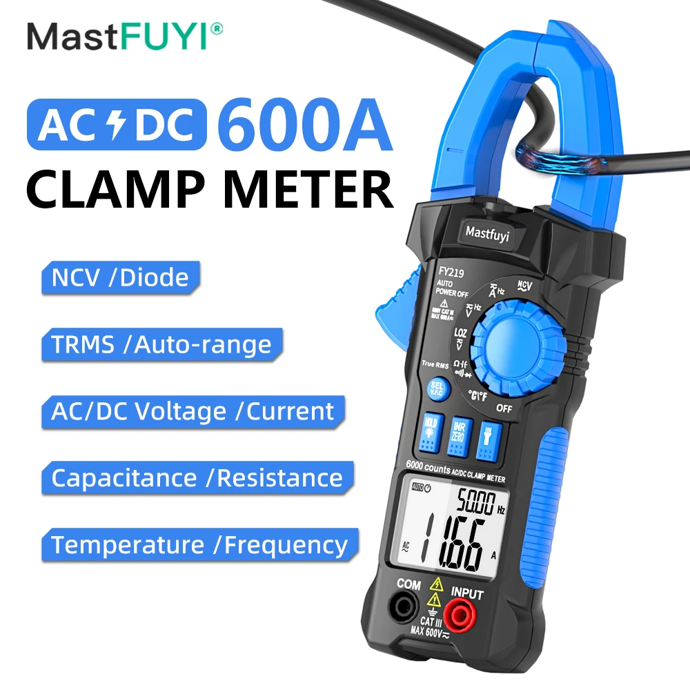 

MASTFUYI 6000Counts Clamp Meter AC/DC Voltmeter Current Digital Multimeter 600A Amperimetric Clamp NCV Ohm Hz Electrician Tools