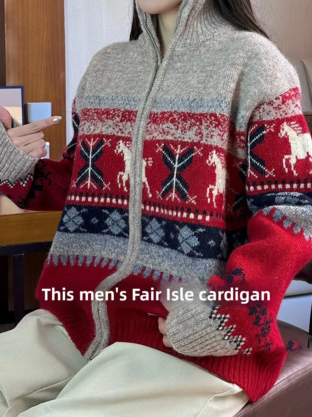 

Мужской вязаный свитер Fier Island класса люкс с высоким воротом, в стиле колор-блок, кардиган-бойфренд, верхняя одежда, модная одежда для пар