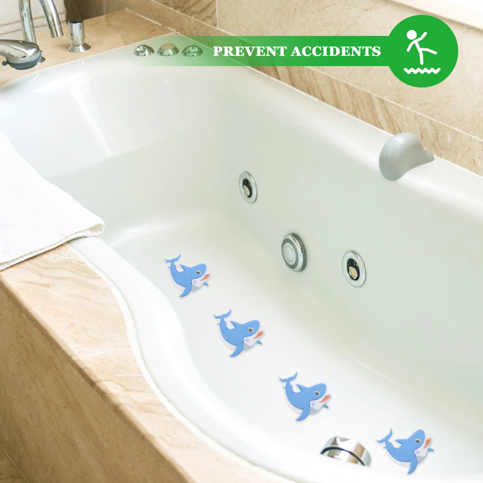 5 قطع من ملصقات السلامة المضادة للانزلاق سهلة التركيب، ملصق أرضية الحمام بنمط القرش لمنع الانزلاق باللون الأزرق #2