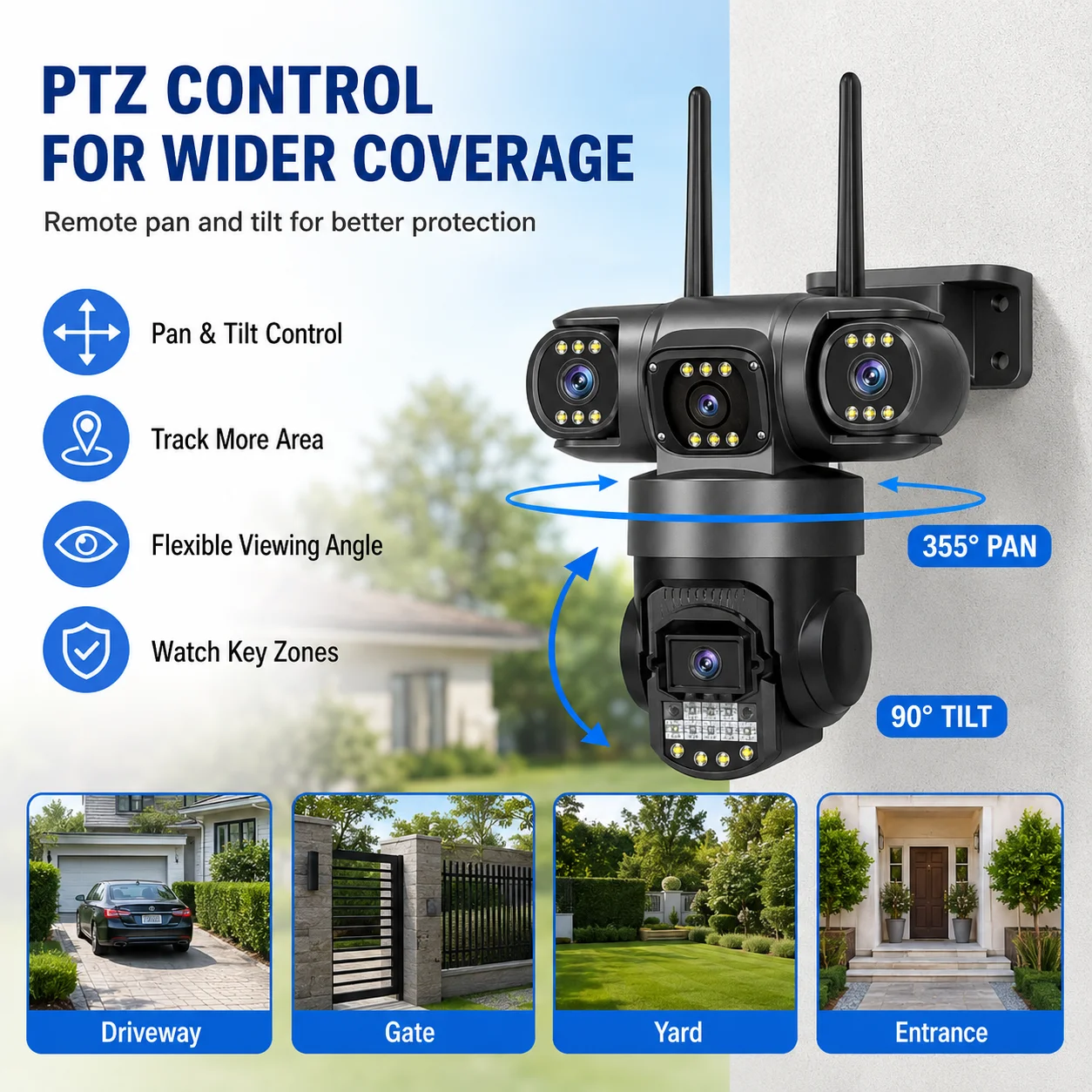 6K Ultra HD PTZ WLAN-Kamera 12MP Drei-Linsen-Außenkamera für Mehrfachbildschirm-Sicherheitsüberwachung mit Bewegungsalarm