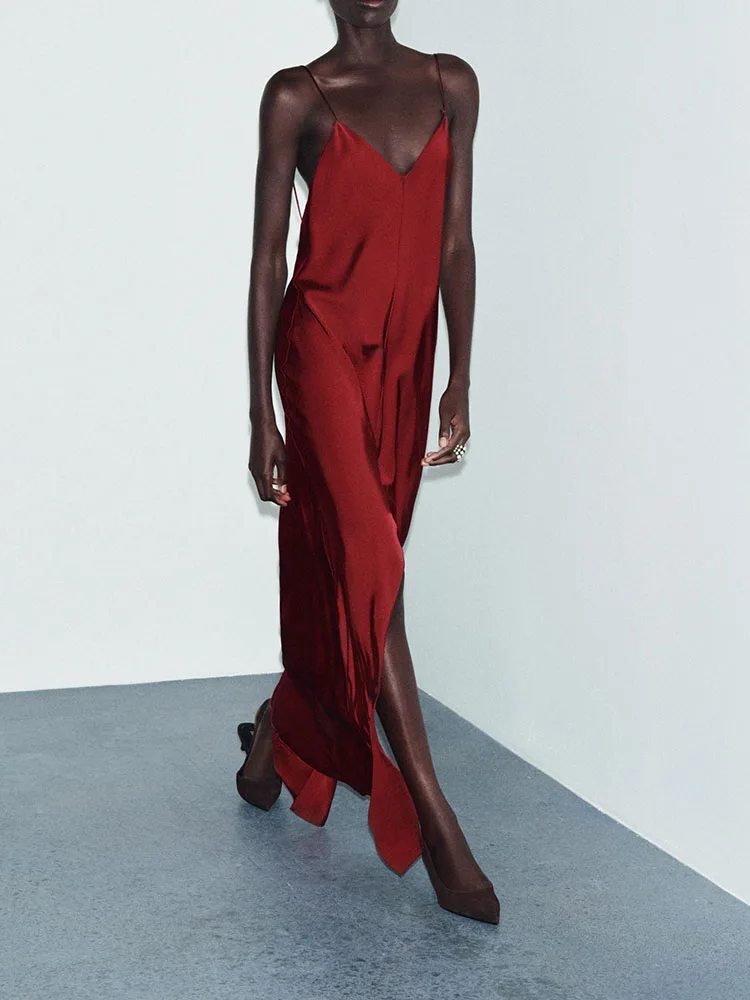 

Ele Sweet Faion, атласное платье с бретелями Dr, Новое поступление, зима 2022, длинное платье с высокой талией без свека, официальная вечерняя одежда