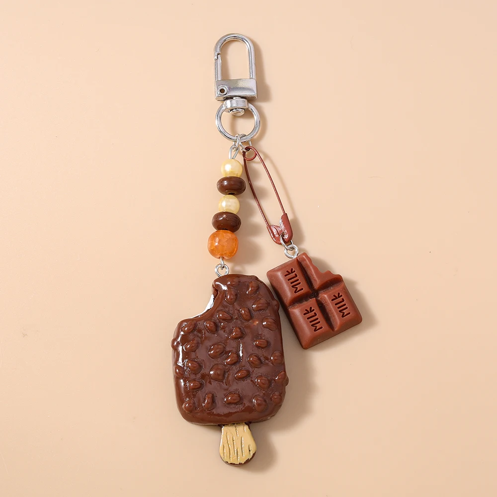 Aihua Cute Popsicle Keychain Lovely Chocolate Ice Cream Keychains For Women Girls Simulation Food Handbag Pendants Jewelry Gifts