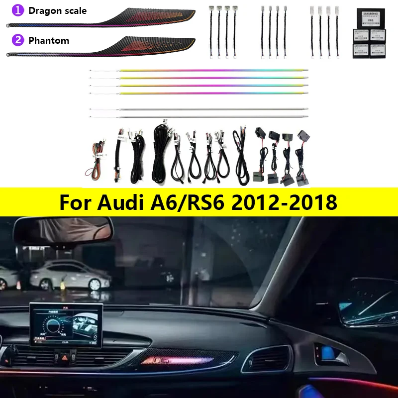 20 in 1 Ambient Lighting Car Kit For Audi A6 RS6 2012-2018 Hidden Built-in Light Strip Dashboard Door Decoration Atmosphere Lamp