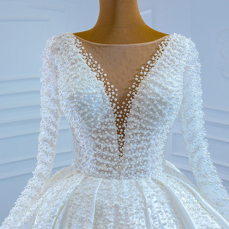 kisswhite customized RSM67210 Satin White Elegant Wedding Dress Full Pearls Fashion Africa Ball Gowns Wedding Dresses