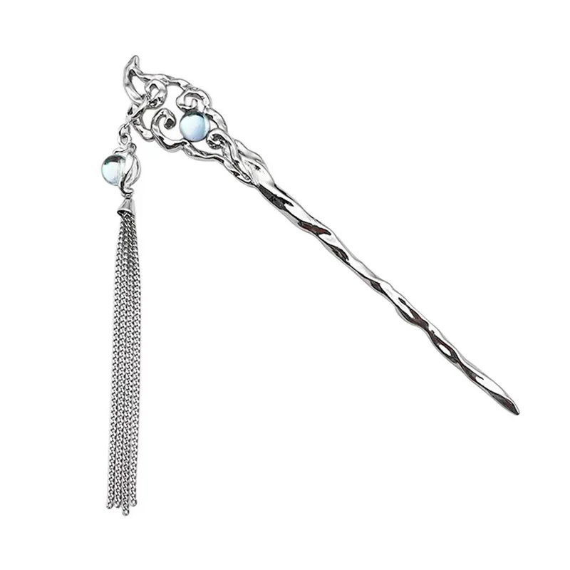 Personality Irregular Moonstone Hair Stick for Women Minimalist Silver Color Butterfly Hair Chopsticks Hairpin Hair Clip Jewelry