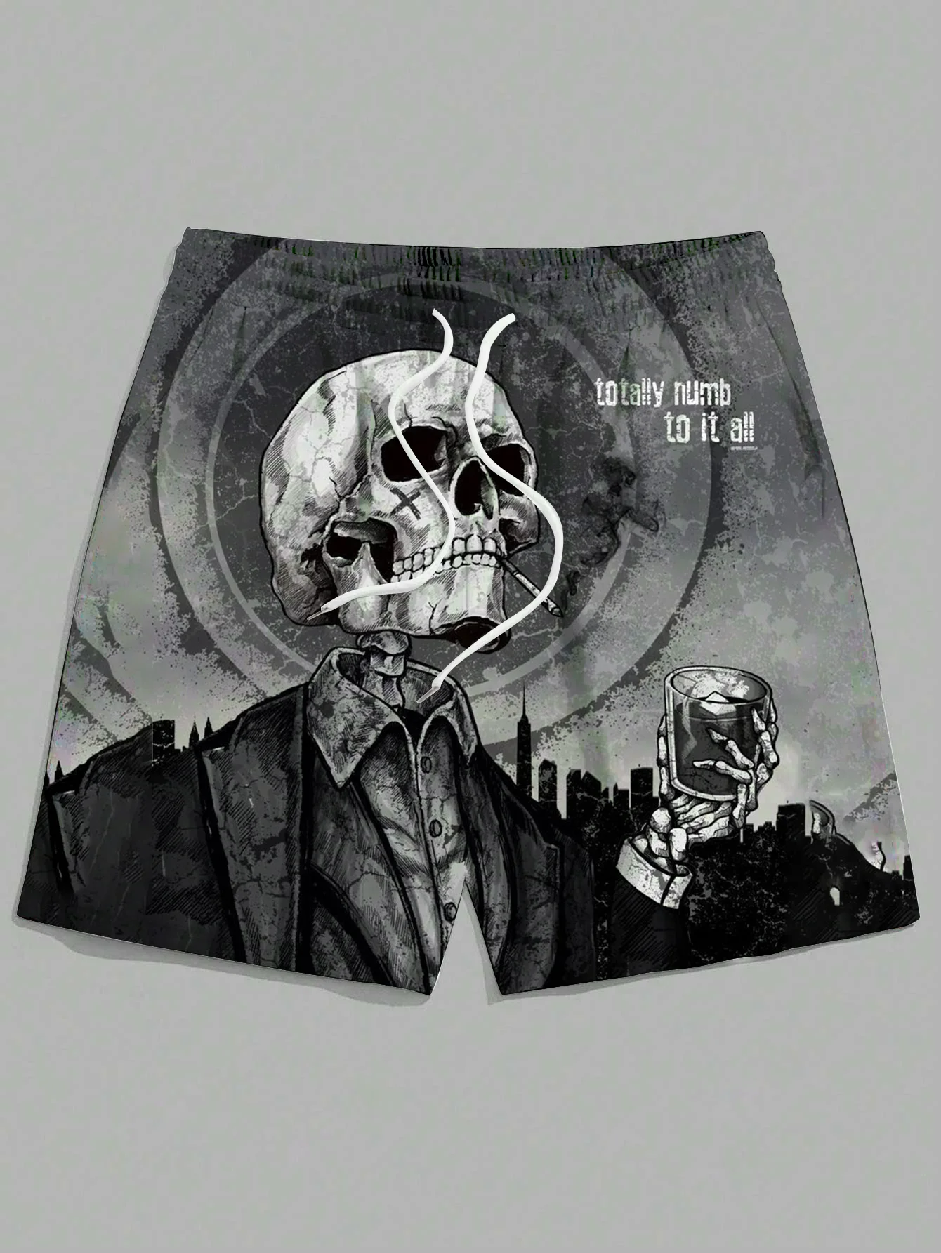 New men\'s summer loose casual shorts 3D skull man playing guitar print Harajuku street hip-hop shorts Hawaiian beach shorts