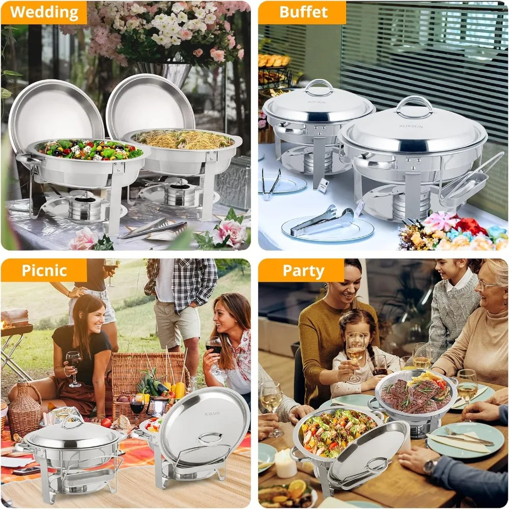 5 Qt 4 Pack Chafing Dish Buffet Set,NSF Stainless Steel Round Chafers for Catering, Buffet Servers and Warmers Set