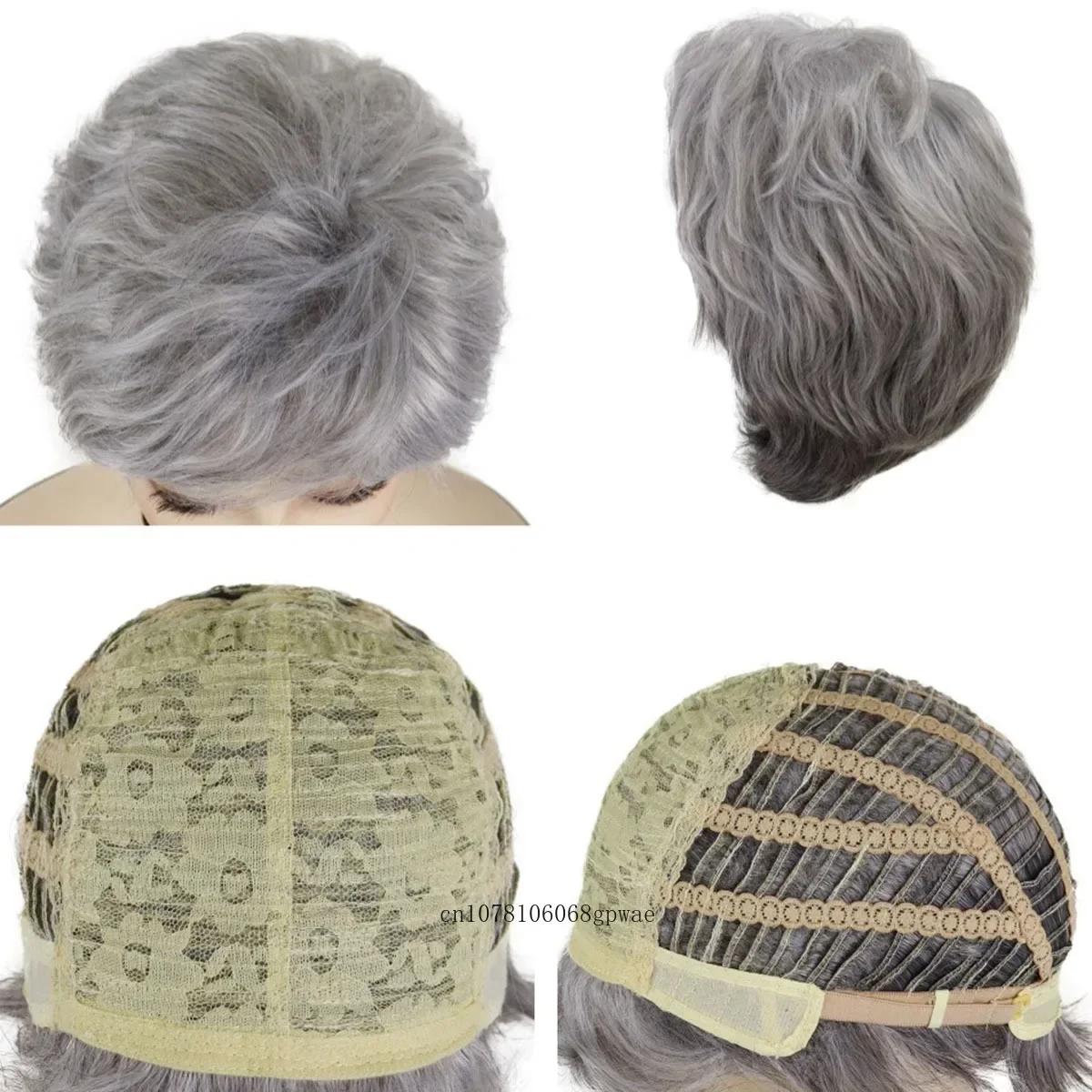 Synthetic Granny Cosplay Costume Wig Grey Short Curly Wigs with Bangs Natural Soft Heat Resistant Daily Casual Older Women Wig