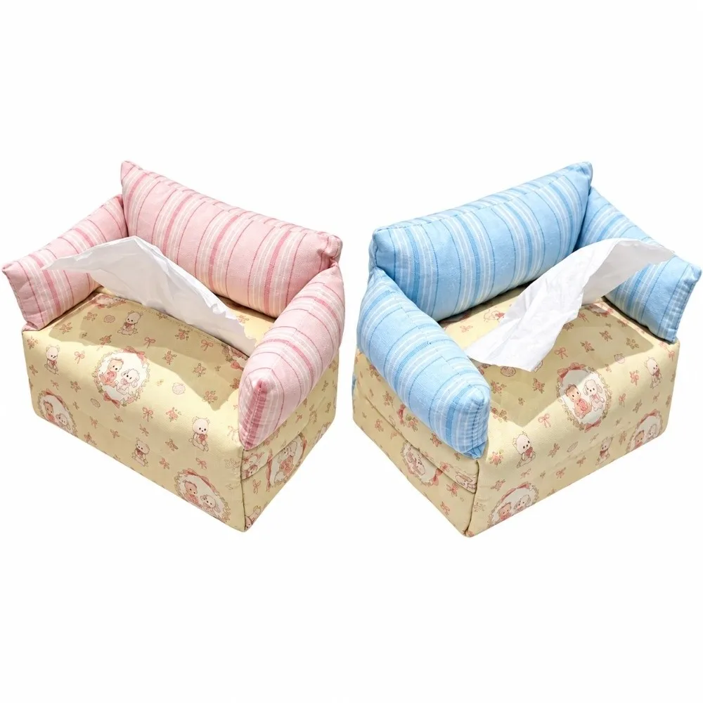 Cute Sofa Shaped Tissue Box Floral Cartoon Bear Paper Holder Decorative Napkin Dispenser Living Room
